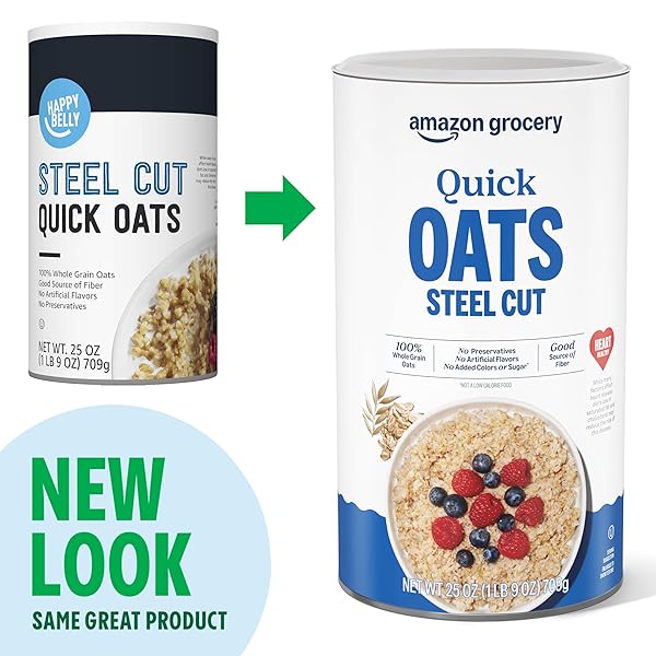 AMAZON GROCERY, STEEL CUT QUICK OATS, 25 OZ (PREVIOUSLY HAPPY BELLY, PACKAGING MAY VARY)