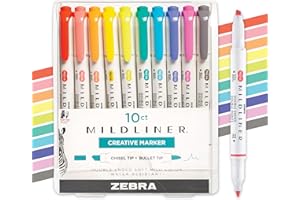 Zebra Pen Mildliner Dual-Tip Highlighter Set, Broad and Fine Tips, No Bleed, Ideal for Bible Highlighting, Giftable Art Supplies and Teacher Gifts, Refresh and Friendly Ink Colors, 10-Pack (78501)