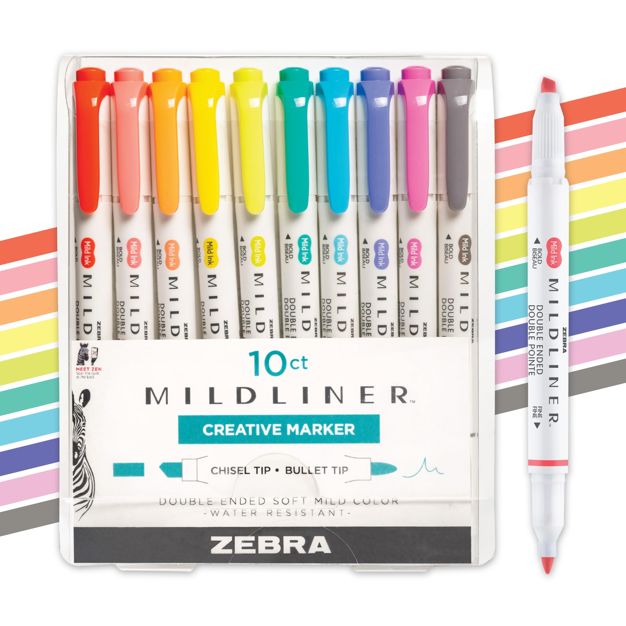 Zebra Pen Mildliner Double Ended Highlighter Set, Broad and Fine Point Tips, Assorted Refresh and Friendly Ink Colors, 10-Pack (78501)