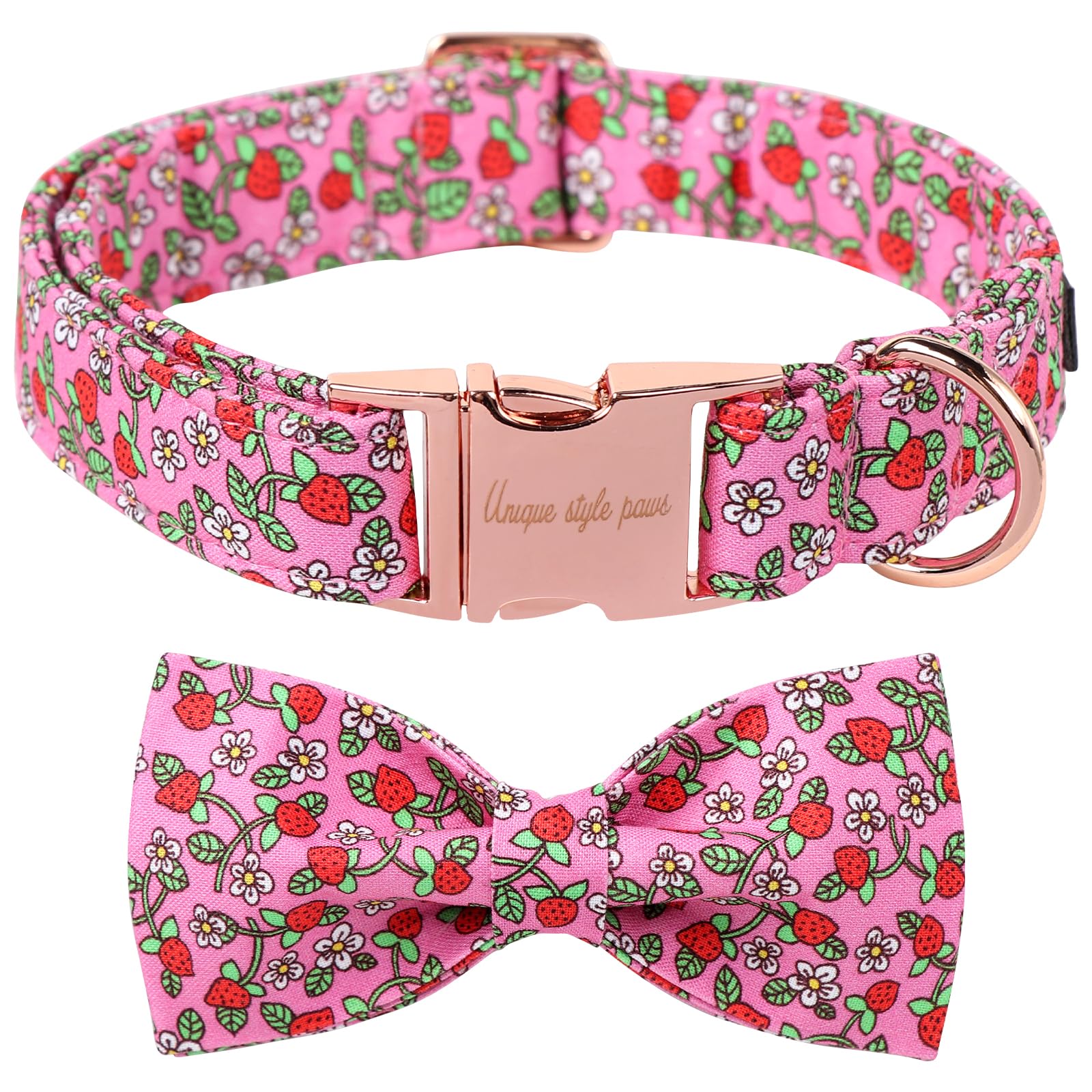 Unique style paws Summer Dog Collar With Bow Tie Strawberry Puppy Collars Harnesses & Leads For Dogs Uk Pink Soft Adjustable Cute Flower Comfortable Collars Pet Gift For Small Medium Large Dogs XS — image 1