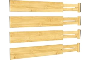 BAMEOS 3" H Large Bamboo Drawer Dividers Adjustable Drawer Organization Expandable Drawer Organizer Utensil Organizers for Kitchen Dresser Bathroom Bedroom and Office 4-pack