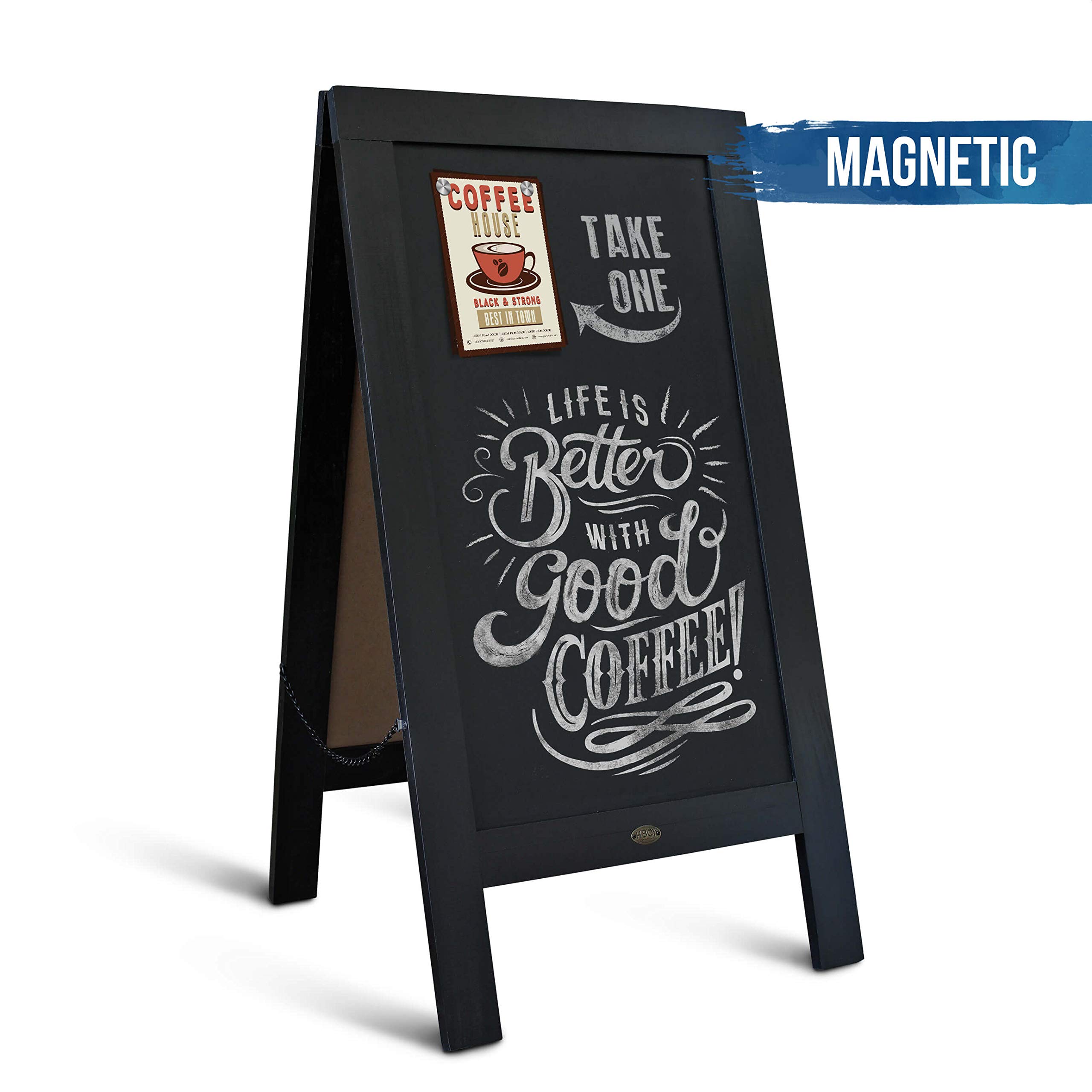 Rustic Vintage Black Wooden A-Frame Chalkboard/Sidewalk Chalkboard Sign/Large 40" x 20" Sturdy Sandwich Board/A Frame Restaurant Message Board (Classic)