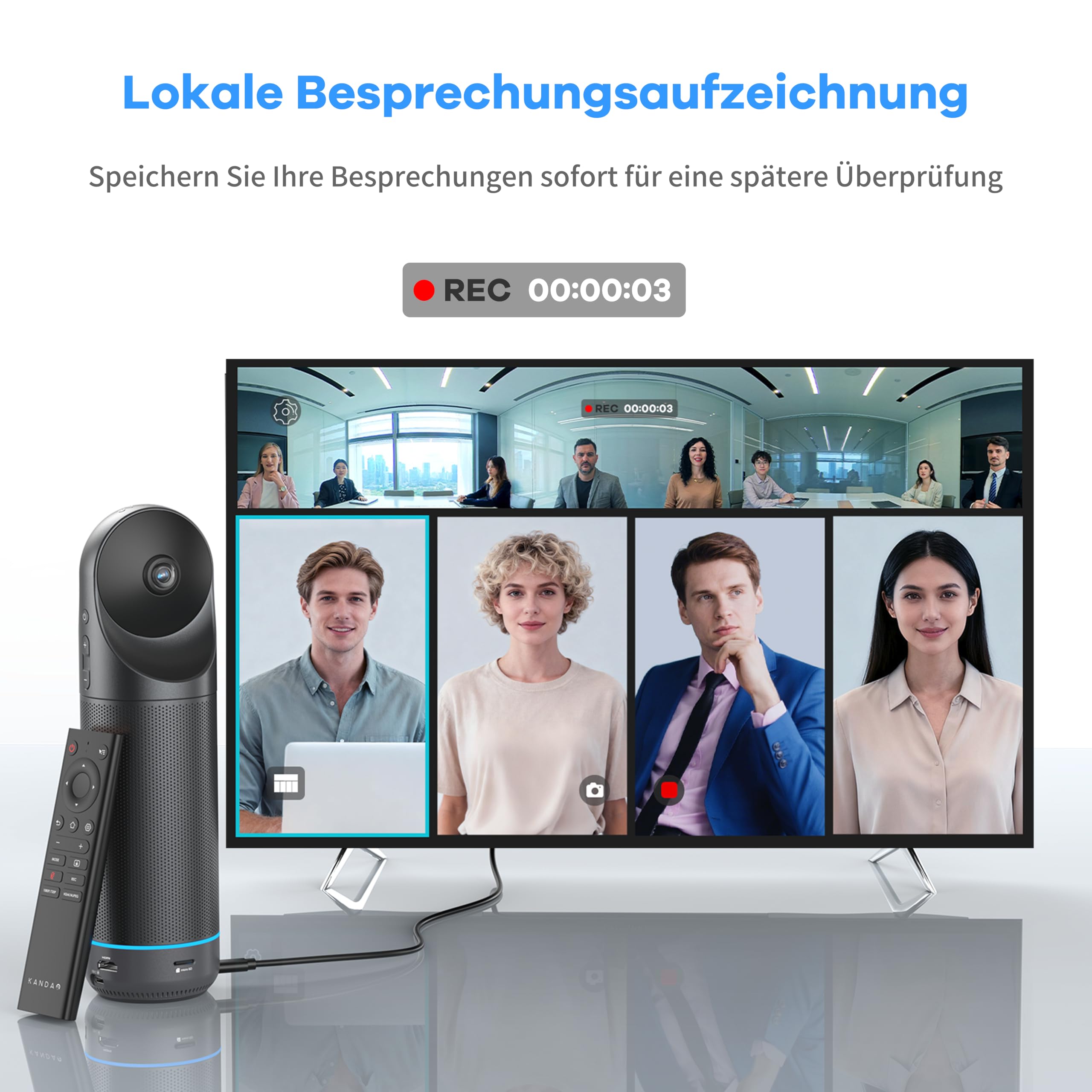 KanDao Meeting Pro 360 Grad Videokonferenzkamera All-in-One, 1080P HD Webcam mit Mikrofon und Lautsprecher, KI Sprecher-Fokus & Lokale Aufnahme, 5,5m Reichweite, Plug & Play für Zoom,MS Teams,Skype 7