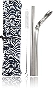 Stainless Steel Reusable Metal Straws - 4 Pack 8.5 inch Portable Food Grade
