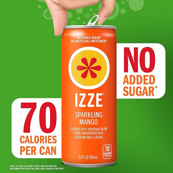 IZZE SPARKLING WATER JUICE BEVERAGE BLEND, MANGO, NO SUGAR ADDED, 8.4 FL OZ, 24 CANS