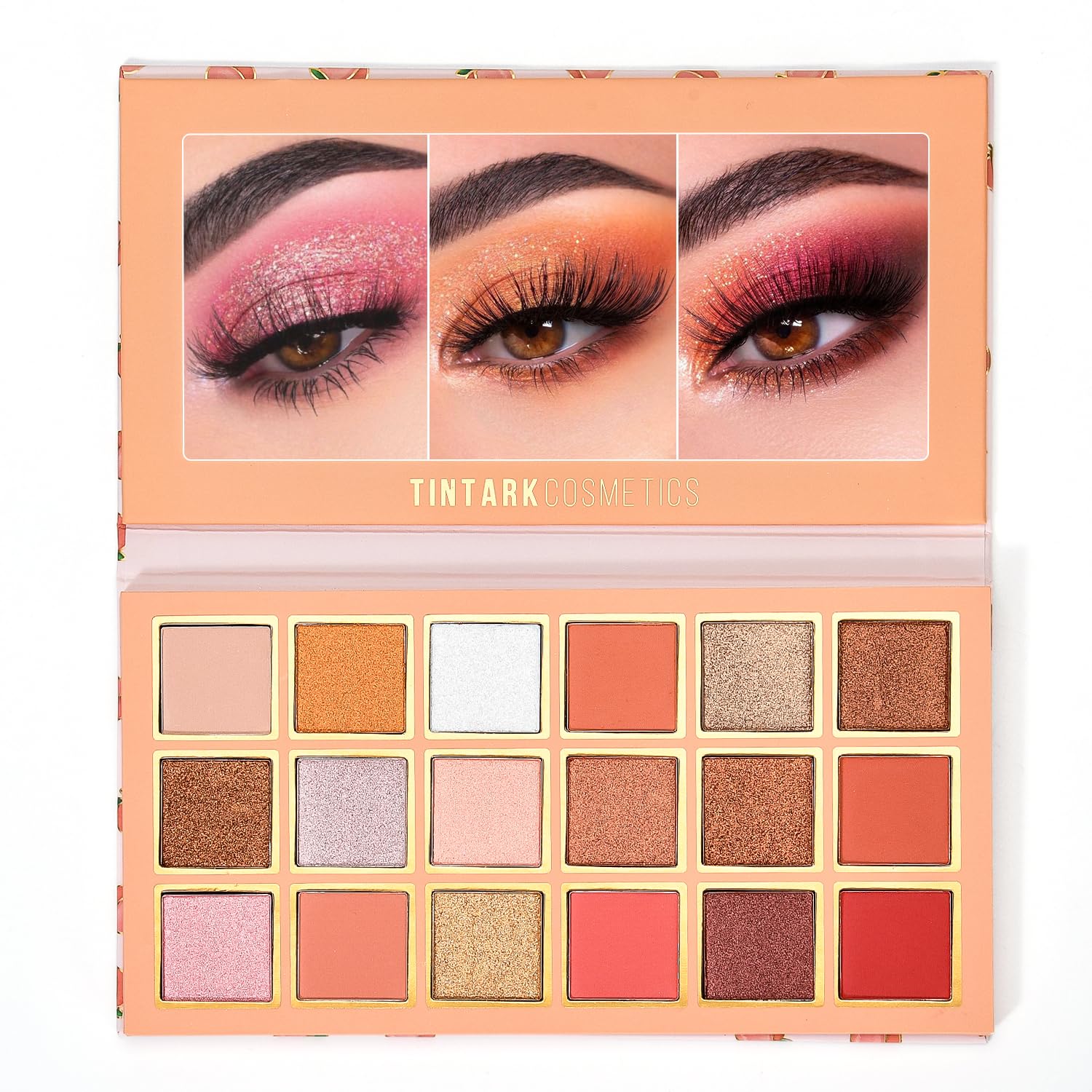 TINTARK Peach Please Eyeshadow Palette, 18 Colors Matte Shimmer Metallic Pink Nude Shades, Highly Pigmented Blendable Long Lasting Powder Makeup Kit