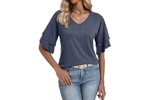 isermeo Women Summer Tops Fashion Cute 3/4 Length Sleeve Shirts V Neck Blouses Dressy Casual Outfits S-XXL