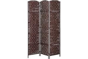 HOMCOM Room Divider, 3 Panel Folding Privacy Screen, 6FT Tall Portable Wicker Weave Partition Wall Divider for Bedroom, Home Office, Brown