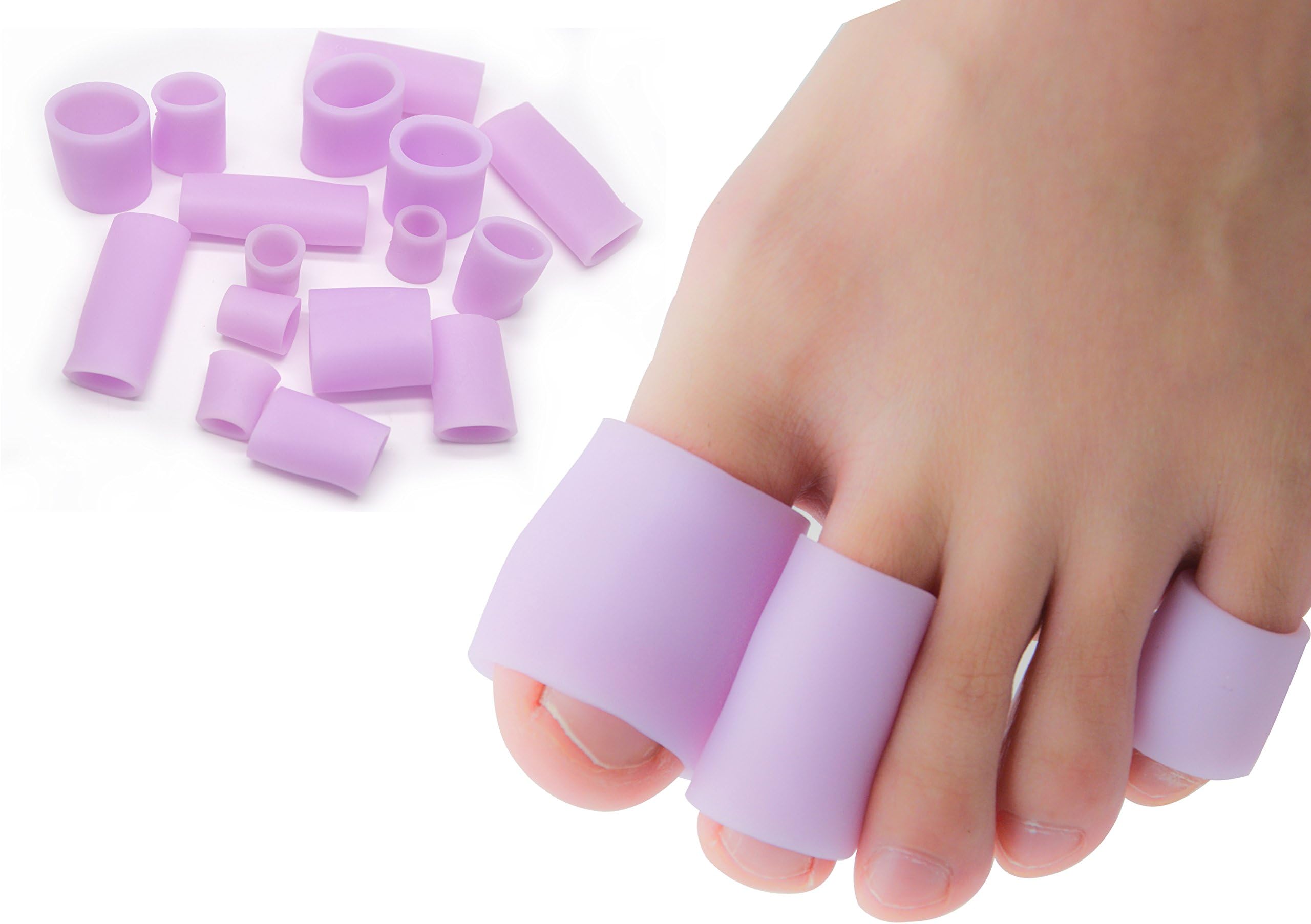 Povihome Gel Toe Protectors 4 Variety Pack - Small, Medium, Large Size Toe Sleeves for Men & Women Calluses, Blisters, Corns - 16 Pack