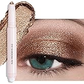 Wugbc Eyeshadow Stick, Bronze Shimmer Cream Eyeshadow Long-Lasting Crease-Proof Glitter Eye Shadow Eyeliner Pencil High Pigmented Neutral Highlighter Makeup with Blending Brush & Built-in Sharpener