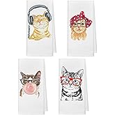 kunlisa Funny Cat Kitchen Hand Towels,Cat Mom Lover Lady Gifts for Women,Cute Hand Towels for Bathroom Kitchen Decor,16x24 Inch Set of 4