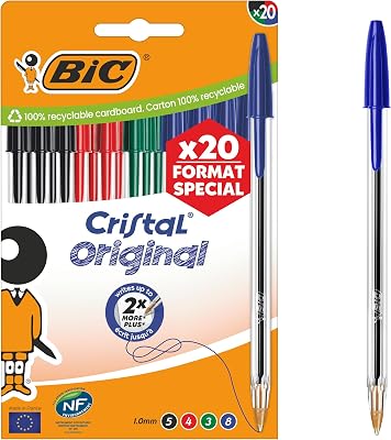 BIC Original Crystal Medium Point Pens (1.00 mm) - Cores de tinta sortidas, Caixa de edição especial de 20