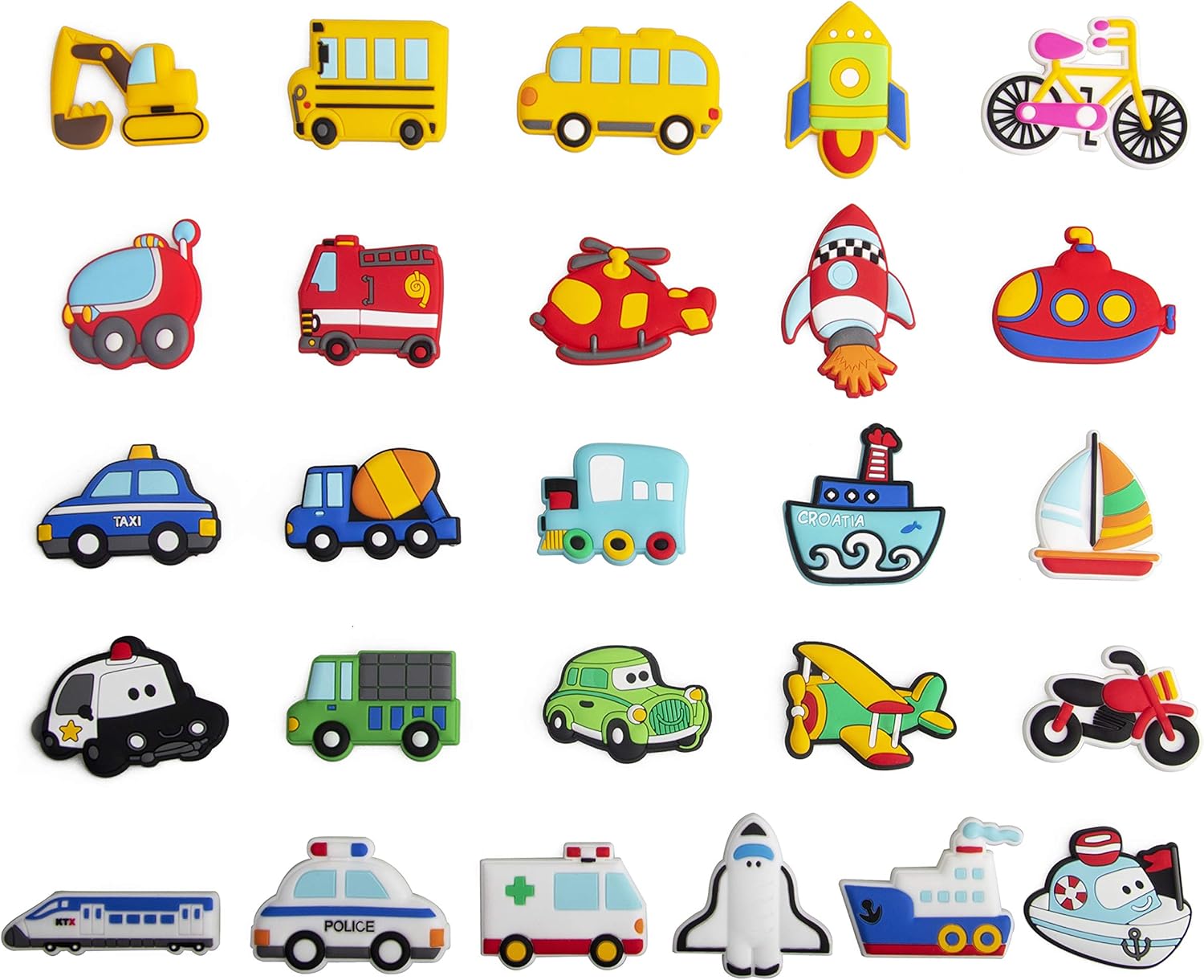 WISESTAR 26PCS Transports Rubber Fridge for Kids Toddlers