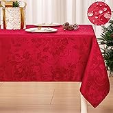 Mebakuk Christmas Jacquard Tablecloth Waterproof Elegant Damask Floral Pattern Table Cloth, Heavy Weight Wipeable Wrinkle Free Fabric Table Covers for Dinner or Daily Uses (Red, 52 x 70 Inch)