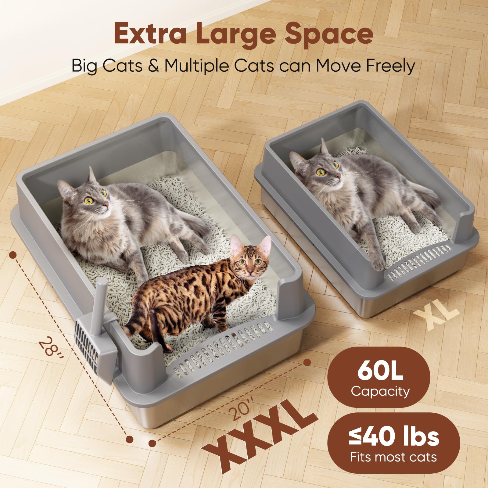 Condition photo showing New/Like New for extra large stainless steel litter box with lid, xxxl xxl metal litter box for big cats & kitty, 28”