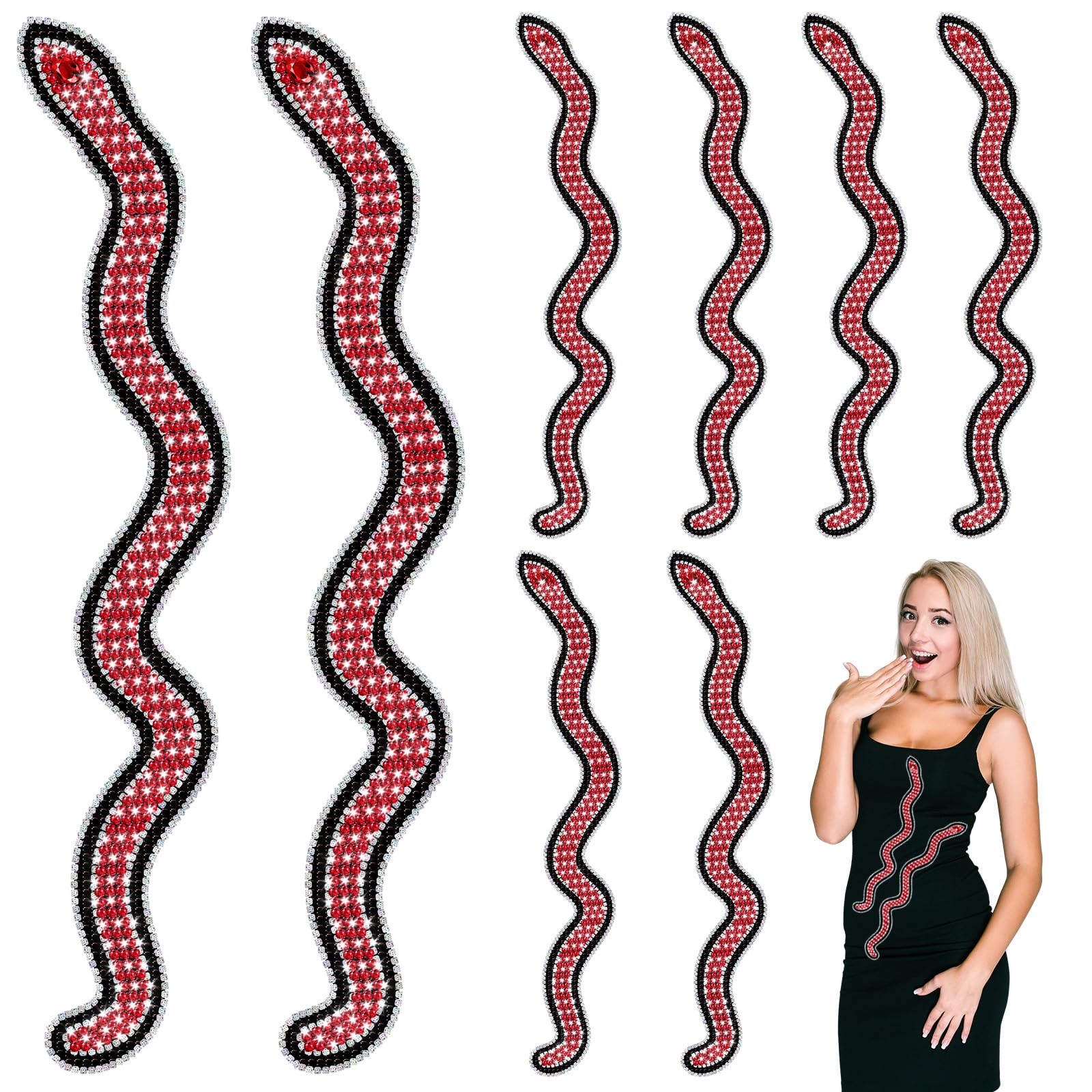 Photo 1 of Riceshoot 10 Pcs 18'' Large Red Snake Sequin Applique Glue on Snake Shaped Ribbon Rhinestones Trim Red Sequin Applique Clothing Patches Glitter Patch for Bags Clothes DIY Clothing Accessories