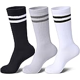 Toetally Womens Striped Socks Cotton Athletic Running Cushioned Calf Socks Casual School Style 3 Pairs