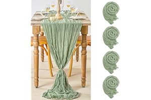 36x120 Inches Cheesecloth Table Runner Sage Green Cheese Cloth Runner Elegant Boho Table Decor for Baby Bridal Shower Birthda