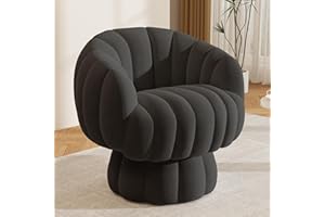 Mistpople Mid Century Modern 360 Degree Barrel Swivel Accent Sofa Chair,Fluffy Velvet Fabric Lounge Wide Upholstered Pumpkin Reading Chair, Round Cloud Armchair for Living Room,Bedroom,Vanity(Black)