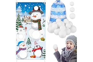 Elcoho 22 Pieces Snow Toss Games Banner Snow Toy Ball Set Winter Toss Cornhole Games Banner with Snow Toss Balls and Drawstring Bag for Xmas Indoor Outdoor Throwing Games Party Supplies
