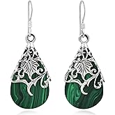 AeraVida Floral Vine Ornated Teardrop Green Malachite .925 Sterling Silver Earrings | Green Teardrop Earrings for Women