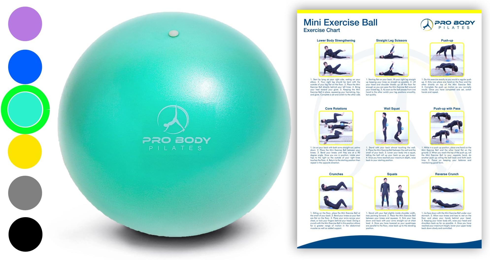 Mini Exercise Ball - 9 Inch Small Bender Ball for Stability, Barre, Pilates, Yoga, Core Training and Physical Therapy