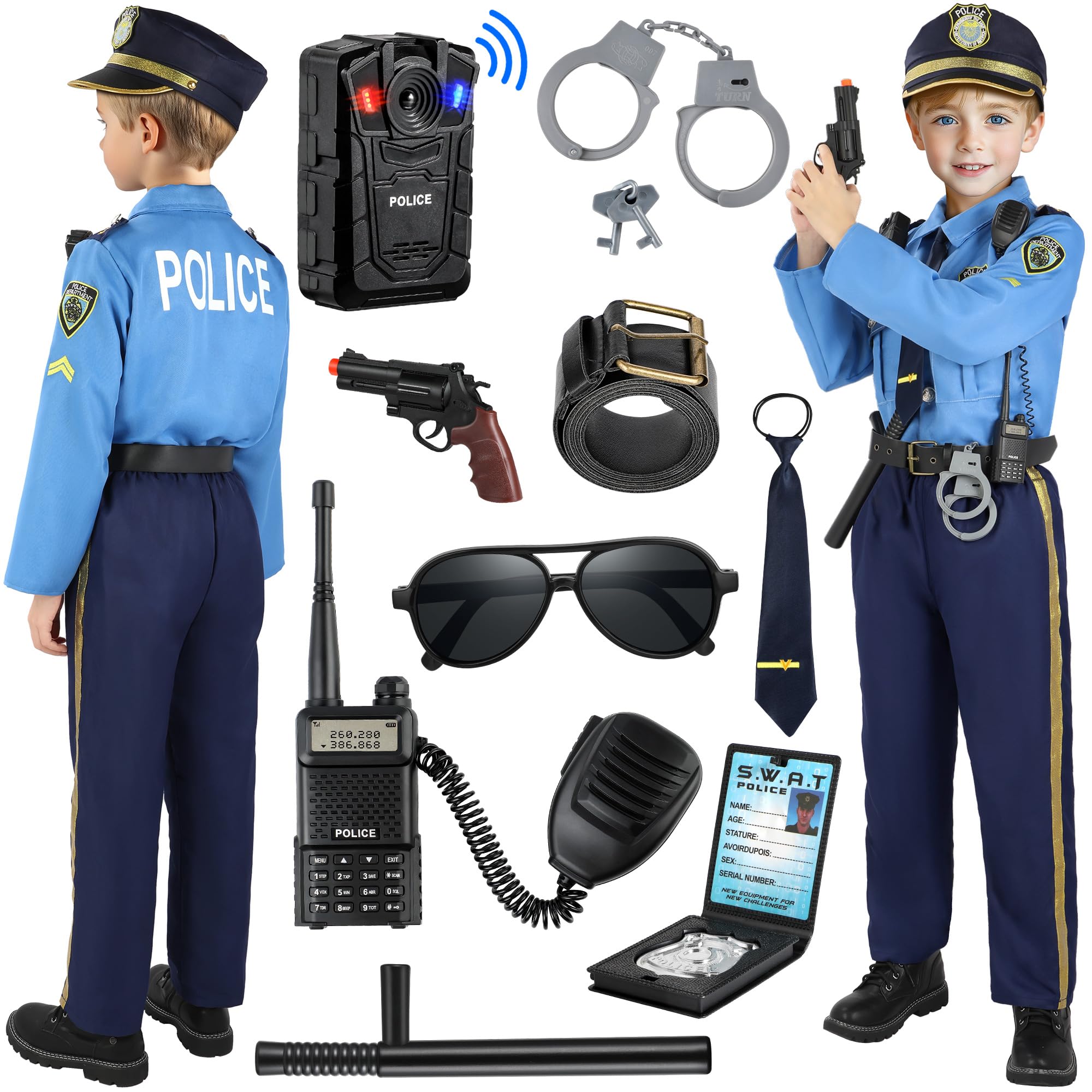 Photo 1 of Luucio Police Costume for Kids, Kids Police Officer Costume for Boys with Accessories, Halloween Costumes for Boys