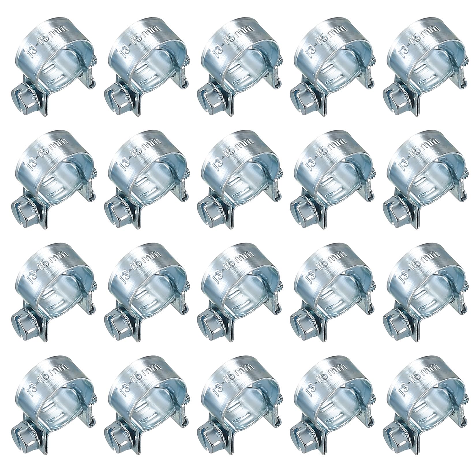 20 Pcs Mini Hose Pipe Clamps, Fuel Injection Hose Clamps, Adjustable Petrol Pipe Tube Hose Clips Clamps for Automobiles Water Pipe Plumbing Mechanical Application - 13-15mm