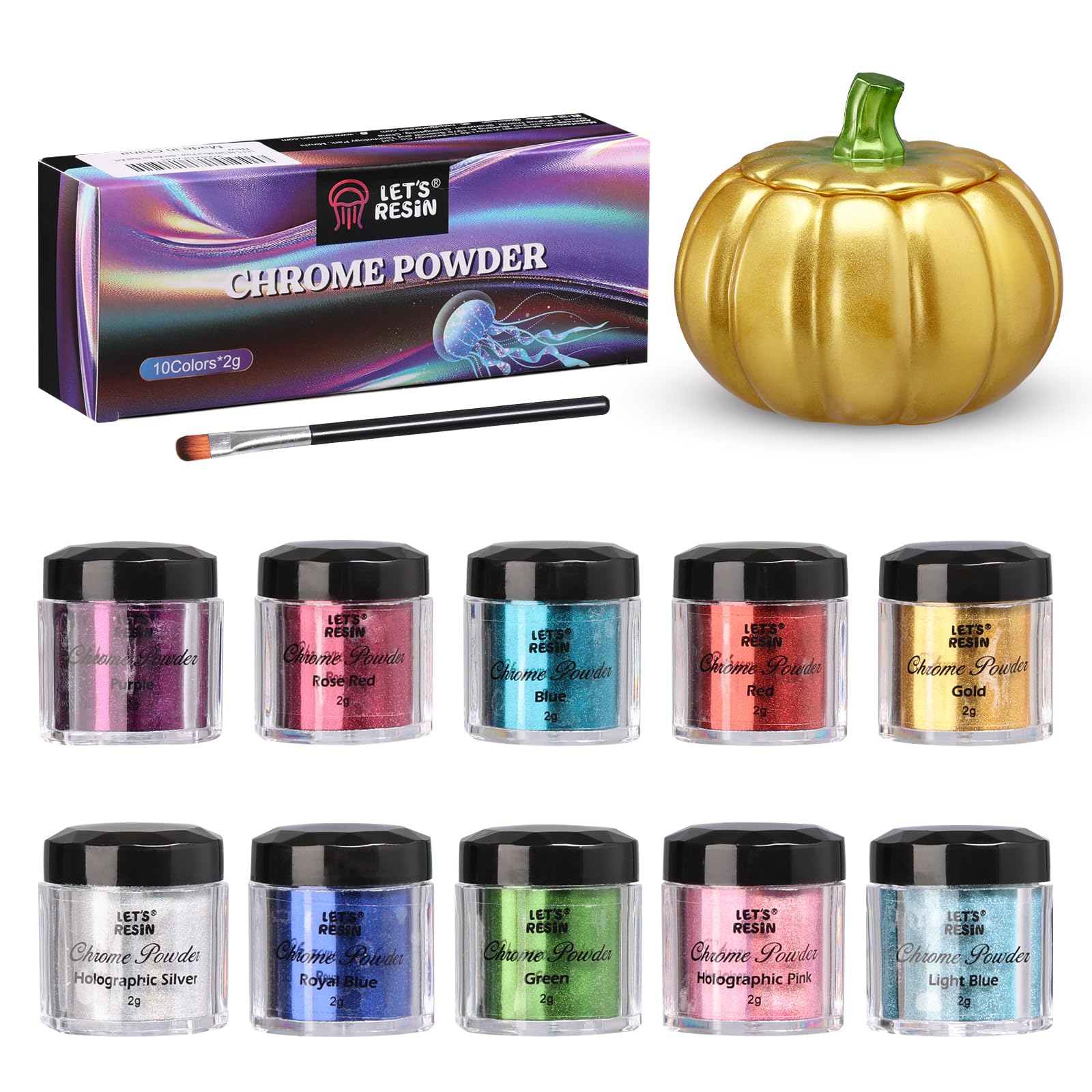 LET'S RESIN Chrome Powder, 10 Colors Metallic Mirror Effect Chrome Powder for Nail, Holographic Pigment for Epoxy Resin, Slime, Crafting, Oil Painting