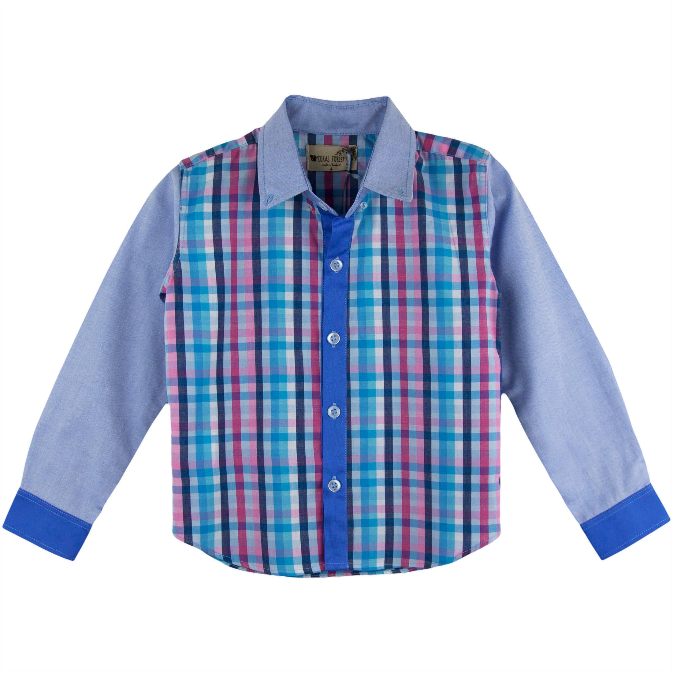 Coral Forest Little Boys' Chambrey Gingham Printed Button-Down Shirt in Blue