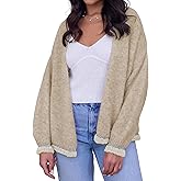 Cazaddi Women's Cardigan Sweater Long Sleeve Color Block Open Front Casual Knit Outerwear