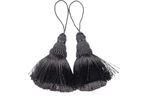 BEL AVENIR Black Tassels Key Tassel with Loops Handmade Craft Charms DIY Accessories Elegant Soft Making Curtain Home Decoration (Black, 2 pcs)