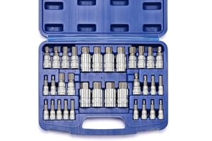 CASOMAN 33 Piece Master Hex Bit Socket Set, S2 Steel, SAE and Metric, Allen Socket Bit, 5/64-inch to 3/4-inch, 2mm to 19mm So