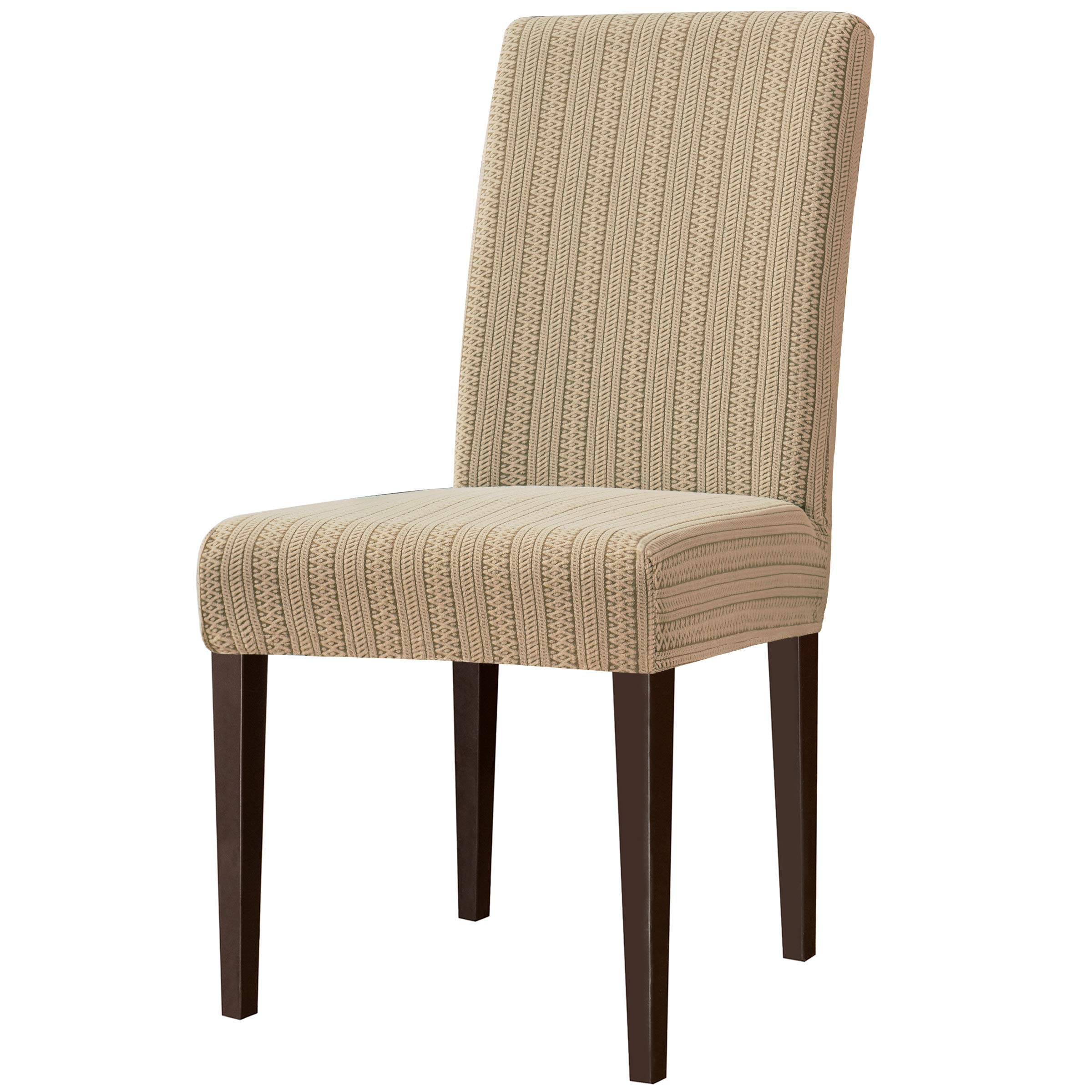 subrtex Striped Jacquard Dining Room Chair Slipcovers Parsons Seat Covers Stretchy Furniture Protector Covers for Armchair Washable Chair Covers for Hotel Banquet Ceremony (Pack of 2, Beige Brown)