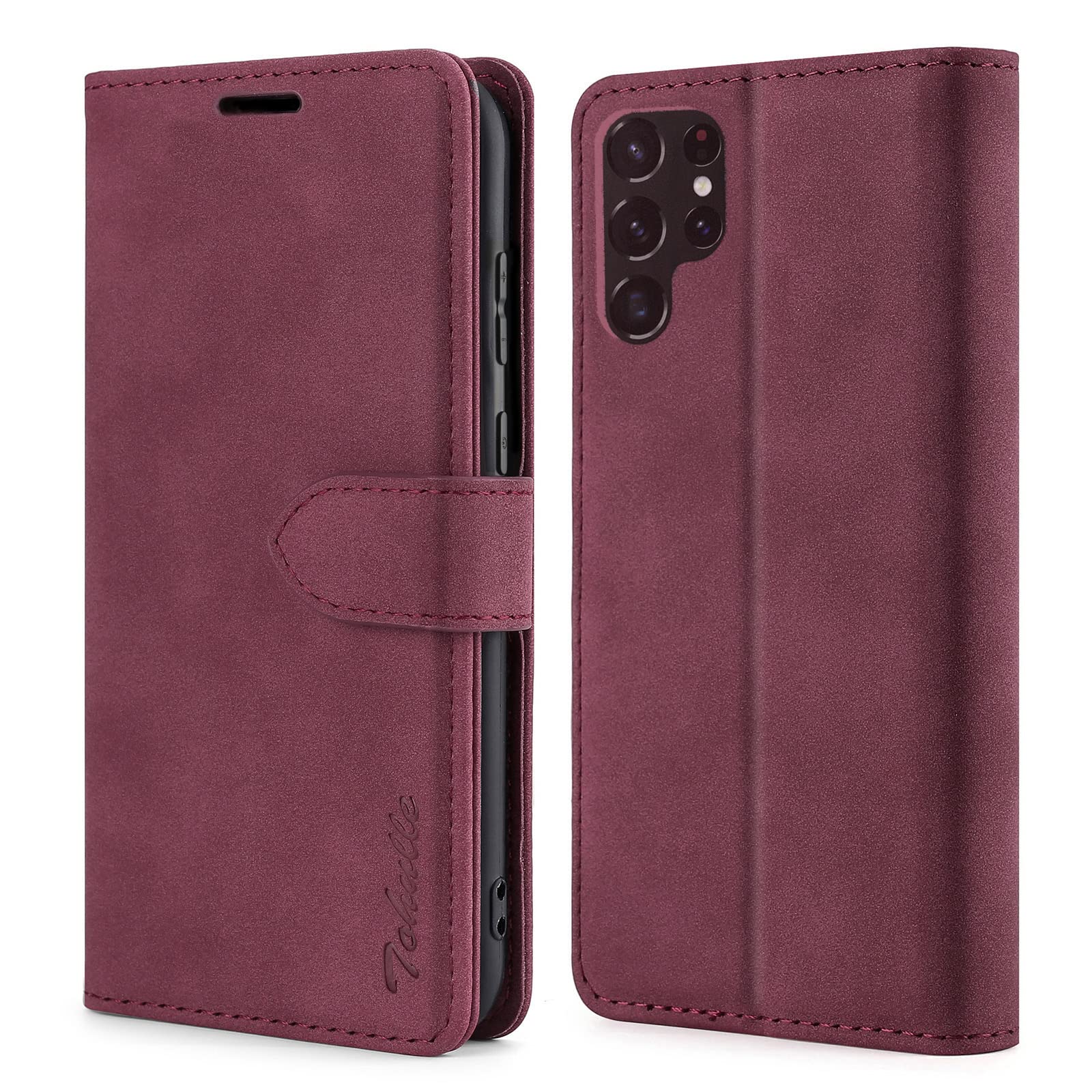 TOHULLE Case for Samsung Galaxy S22 Ultra, Premium PU Leather Wallet Case with Card Holder Kickstand Magnetic Closure Protective Flip Folio Case Cover Compatible with Samsung Galaxy S22 Ultra - Red