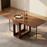 MUXIAOYU 59" Drop Leaf Foldable Dining Table with Storage,Space Saving | Foldable Design, 300Lbs Capacity, 2 Storage drawers, Lockable Wheels, Movable, for Kitchen Living Room Small Spaces, Walnut
