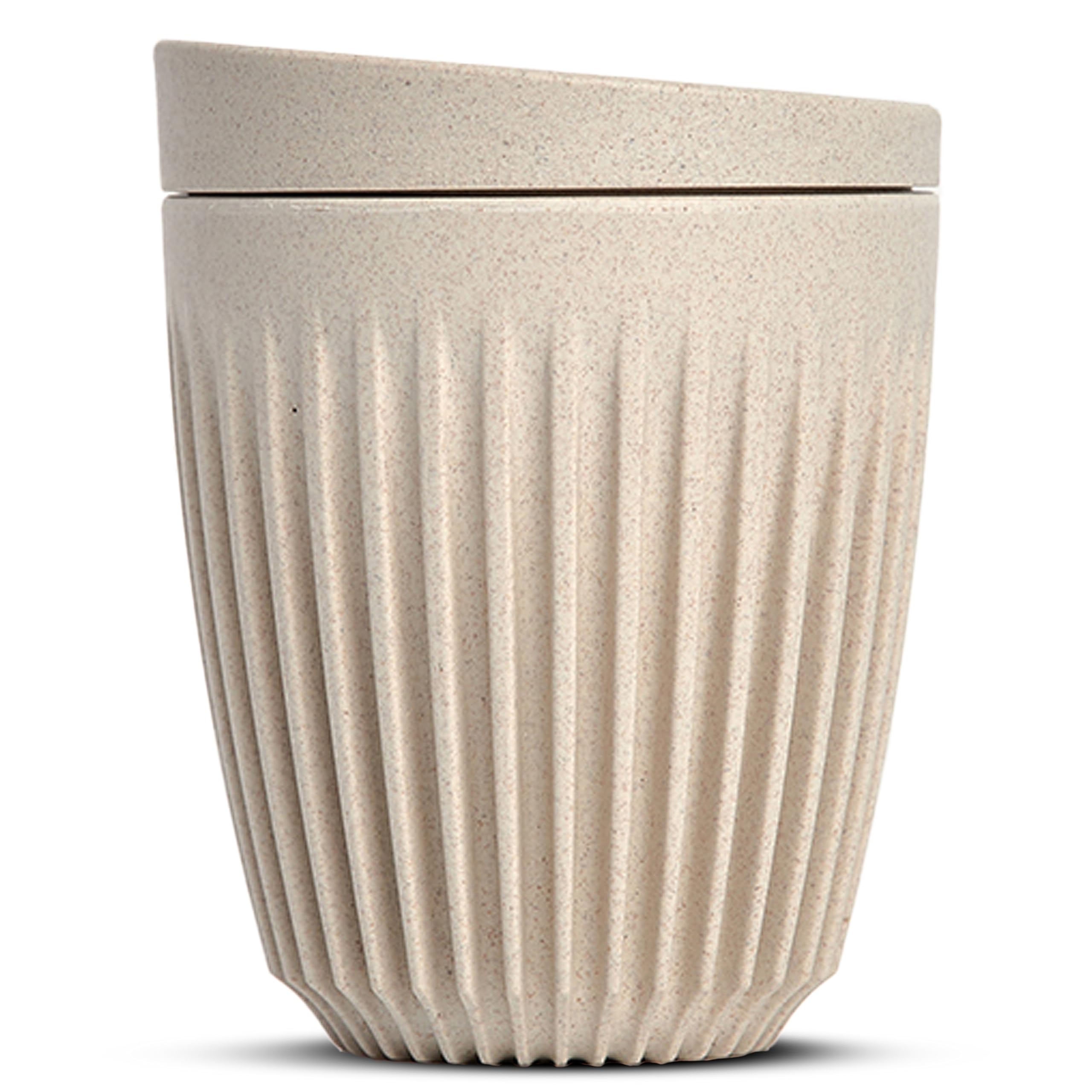 HUSKEE Coffee Cups with Lids - Reusable Coffee Cup with Unique Fins for Espresso, Cappuccino, Americano, Mocha - Insulated & Portable Latte Cups Made with Repurposed Coffee Husks (Natural, 8oz)
