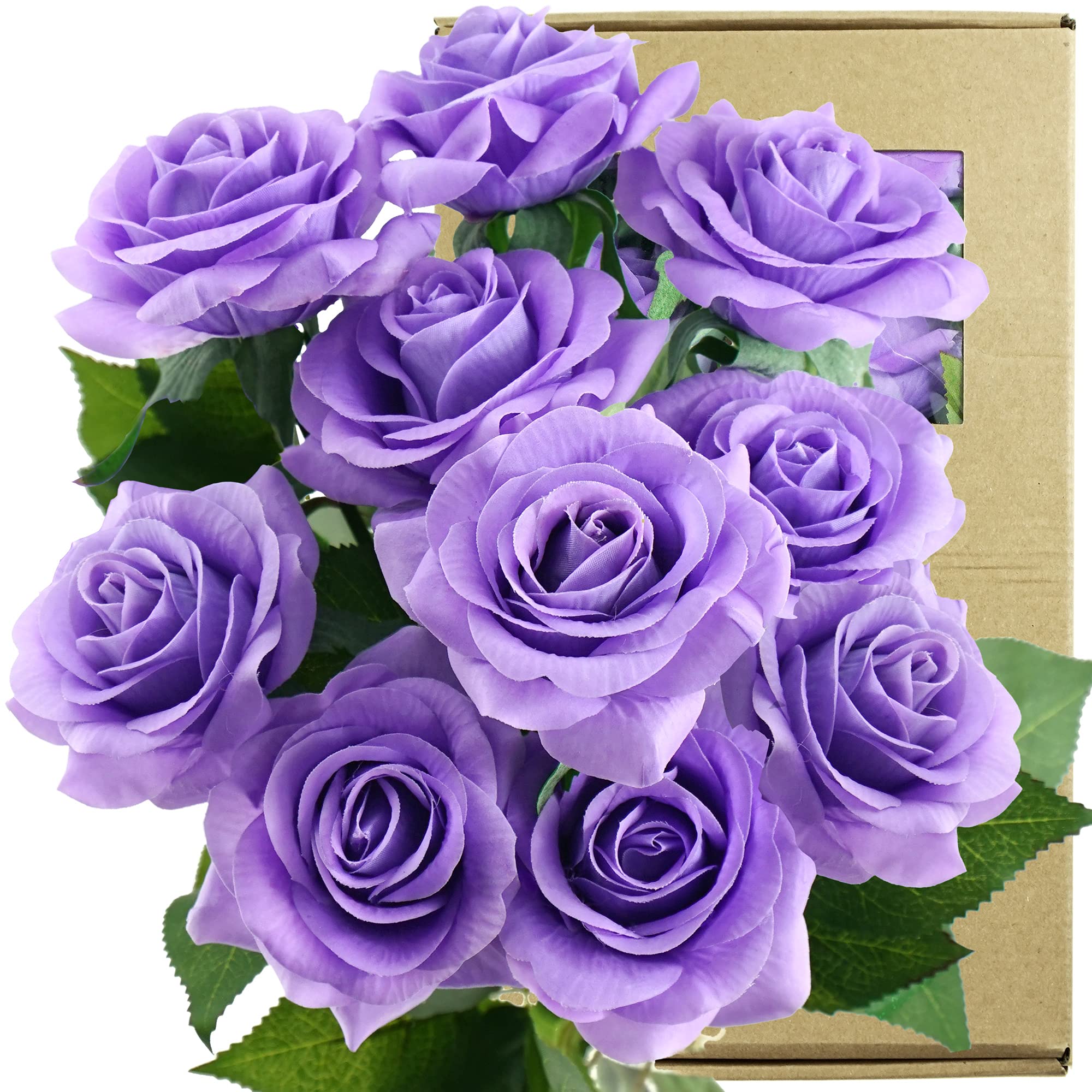 FiveSeasonStuff 10 Stems Real Touch Roses Artificial Flower Silk Roses ‘Petals Feel and Look like Fresh Roses' Bouquet of Flowers Floral Arrangements (Lilac)
