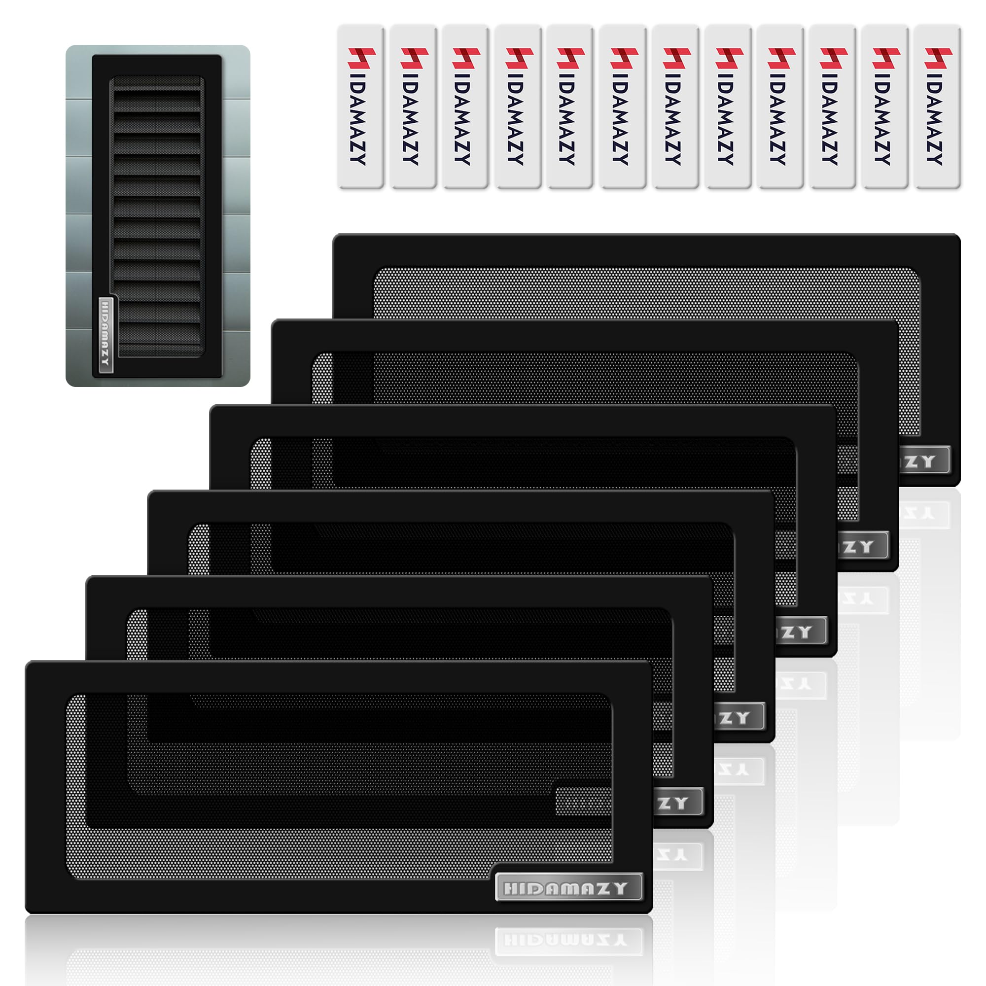 Floor Register Vent Cover 254x102mm, Air Vent Screen Cover Magnetic Vent Covers for Ceiling Vent Register PVC Mesh Cover for Home Ceiling/Wall/Floor Air Vent Filters (Black, 6 Pack, 4x10In)