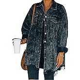 Hixiaohe Women's Casual Oversized Button Down Corduroy Shirt Jacket Coat Washed Retro Shacket