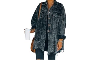 Hixiaohe Women's Casual Oversized Button Down Corduroy Shirt Jacket Coat Washed Retro Shacket