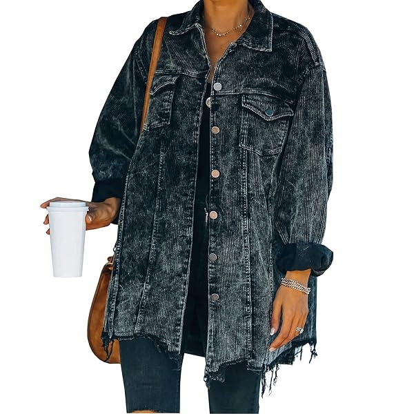HIXIAOHE WOMEN’S CASUAL OVERSIZED BUTTON DOWN CORDUROY SHIRT...