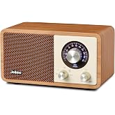 Joiimu Vintage FM Radio Bluetooth Speaker for Home Office Kitchen Decor | Excellent Sound, Good Reception, Compact size, Built in White Noise, Built in 2600mah Rechargeable Battery