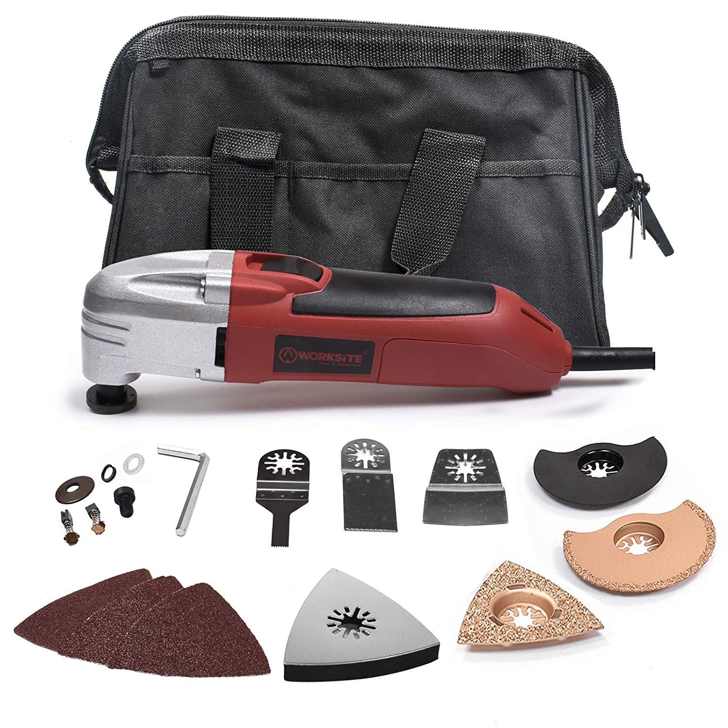 WORKSITE DMT123 Multi-Purpose Oscillating Tool Kit with Carbide Grout Blade, Half Moon Saw Blade, Tr