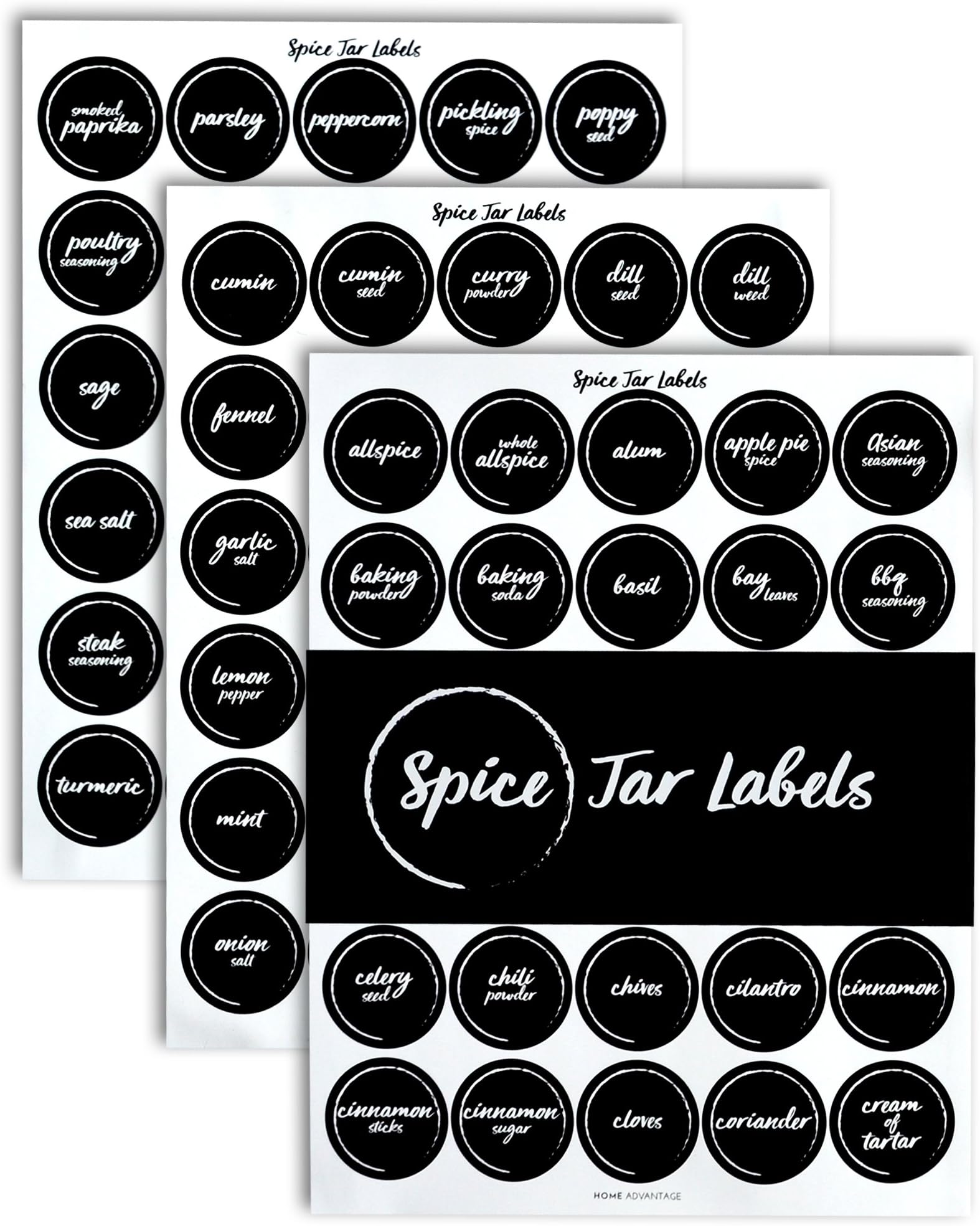 Black Spice Jar Labels Round, Organize Spices (Chalkboard)