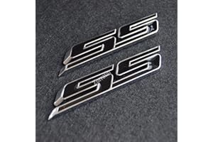 ZORRATIN (Set of 2) Slant SS Grill Side Fender Trunk Emblem Badge Decal with Sticker for Chevrolet Chevy Camaro Impala Malibu Holden 2010 to 2025 [Black Letter with Chrome Trim]