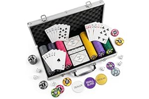 HEITOK Poker Chips Set with Denominations, 300pcs 11.5g Professional Numbered Chips with Aluminum Case Includes 5 Dice & 2 De