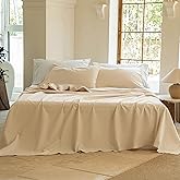 NUMWELL Linen Sheets King Size, Linen Cotton Blend Bed Sheets Set 4 Pieces, 1 Flat Sheet, 1 Fitted Sheet and 2 Pillowcases, Cooling Breathable Farmhouse Bedding for All Season, Linen