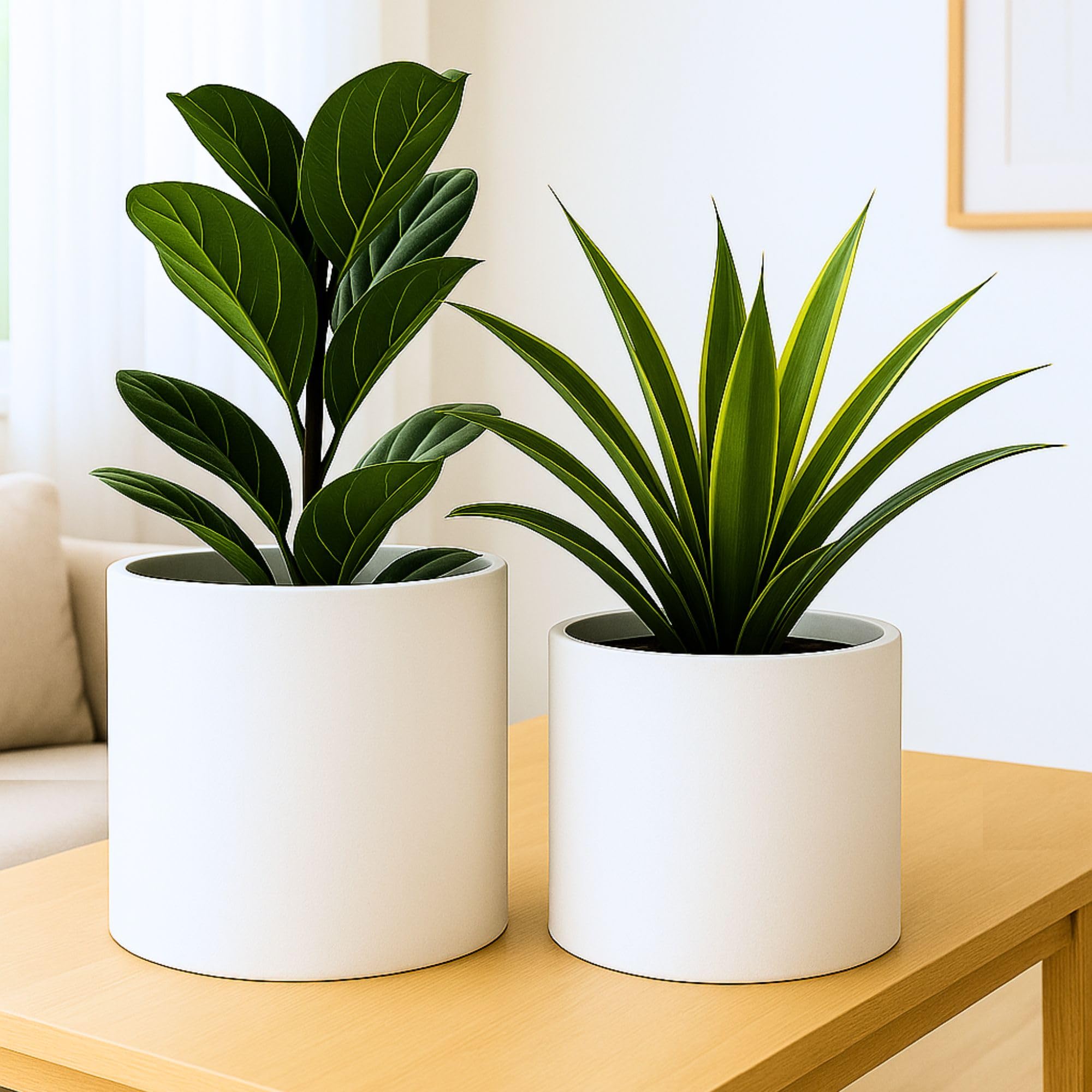 Fox & Fern Plant Pot, Large Plant Pots for Indoor & Outdoor, UV & Frost Resistant Plant Vase with Drainage Plug, Fiberstone, Large Indoor Pots for Plants & Flowers, House Indoor Plant Pot, Set of 2
