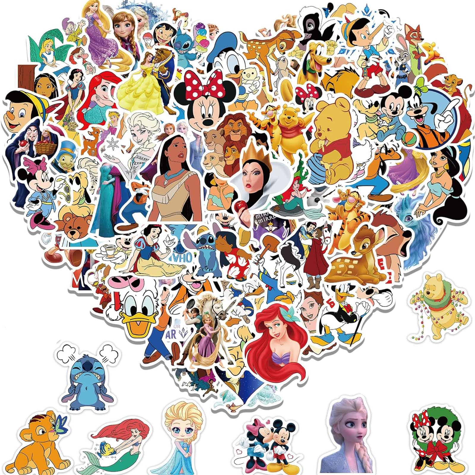 Photo 1 of 100pcs Cartoon Disney Mix Stickers for Kids, Cute Character Waterproof Vinyl Decal for Adult Teen Boy Girl Water Bottle Laptop Phone Skateboard Guitar Notebook Computer Luggage